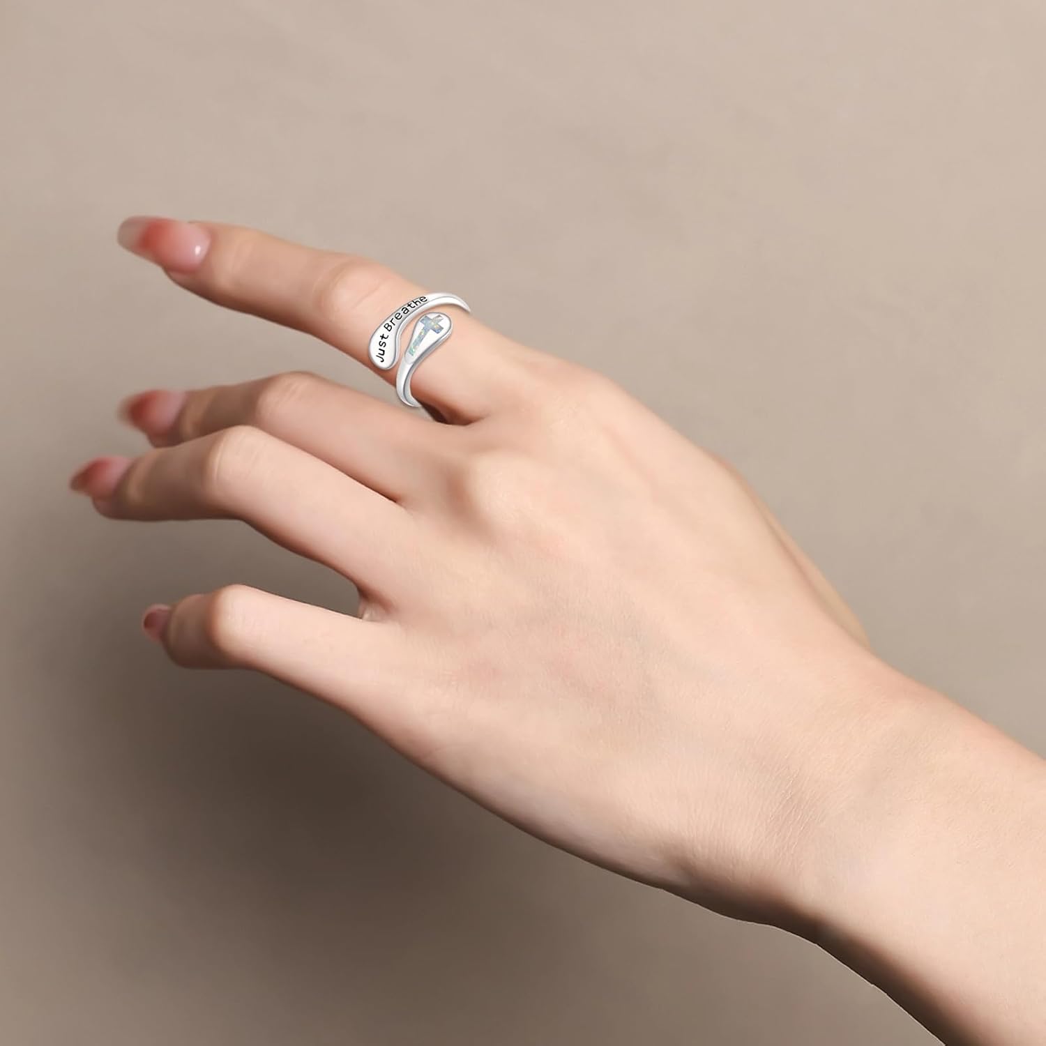 Breathe Ring Sterling Silver Just Breathe Lotus/Dandelion Rings for Women Hope Inspirational Rings Personality Encouragement Jewelry Gift for Women - Image 3