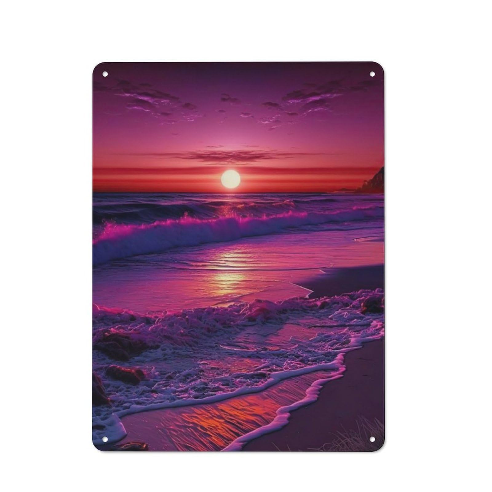 Junmoney Beautiful Sunset Beach Metal Wall Plaque, Easy To Hang Plaque For Living Room, Hallway, Kitchen Or Pet Corner, 40X30cm