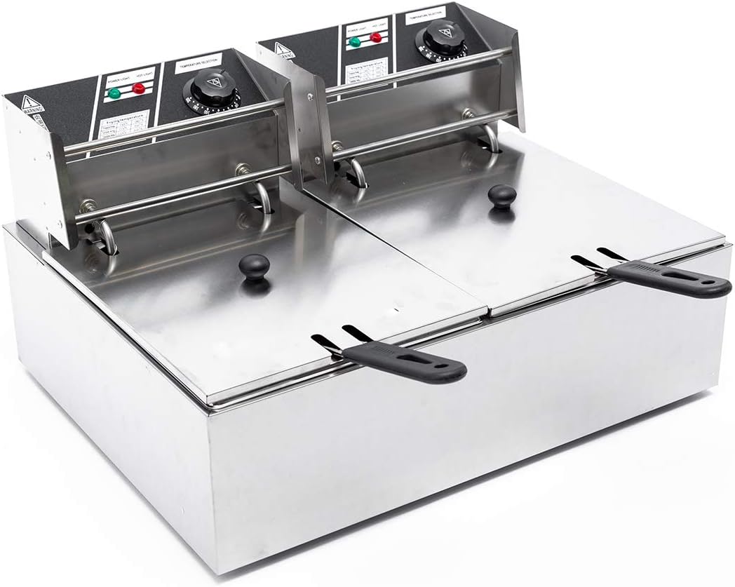 Tiziri Electric Fryer 5000W 22.8QT Commercial Dual Tank Electric Deep Fryer Kitchen With Baskets & Lids Temperature Control, Frying Maching Home