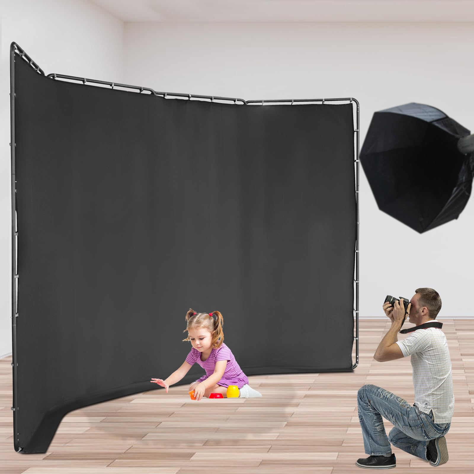 Sfondo pieghevole 4 x 2,4 m, sistema di sfondo fotografico con panno nero, supporto per fotografia, supporto per studio fotografico, ritratto, custodia per il trasporto, nero