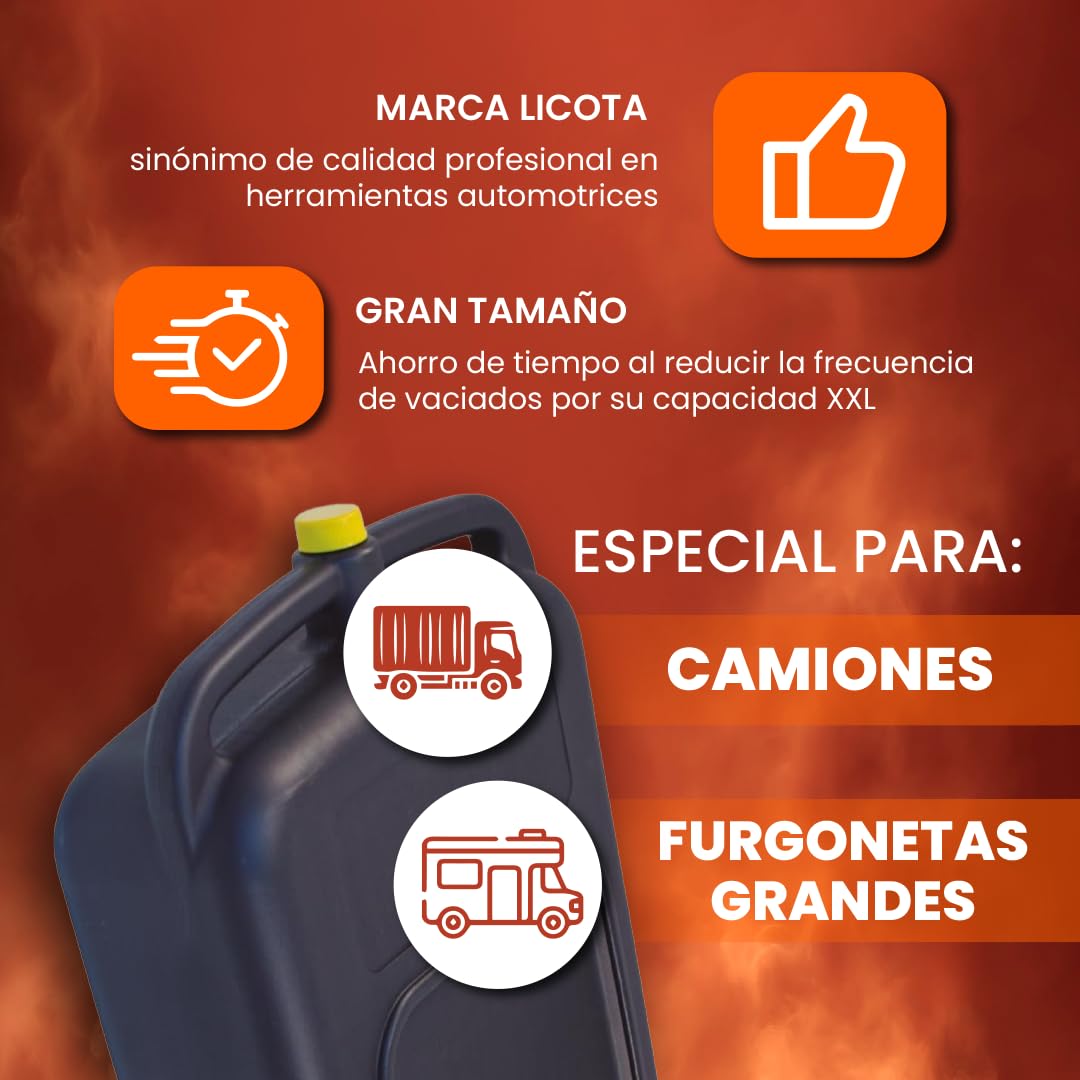 BIDÓN RECOGEDOR Aceite Usado con Ruedas y Tapón para Camión Coche Furgoneta 45L litros - de Gran TAMAÑO XXL
