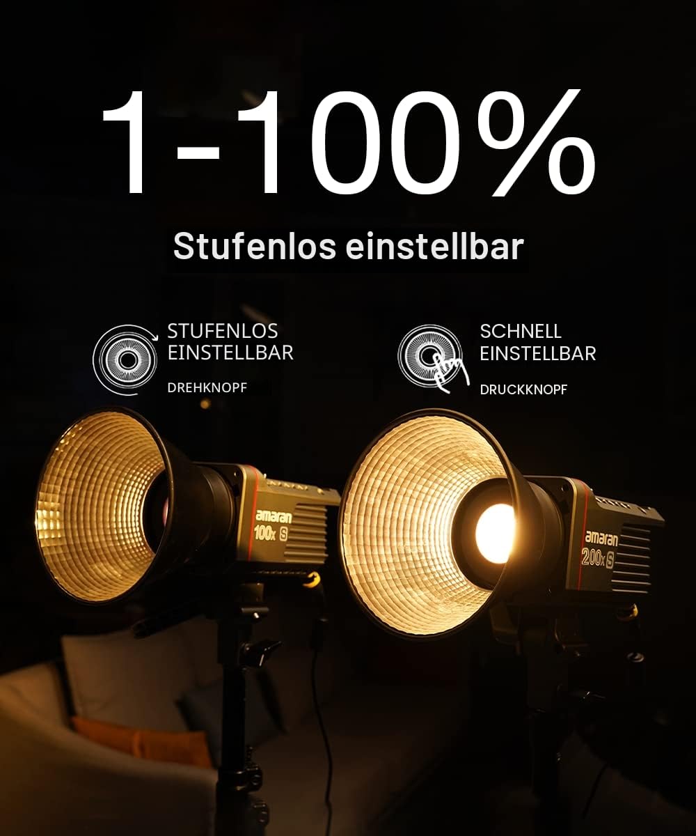 Amaran 200x S - Zweifarbige COB-Videoleuchte 2700-6500K, Kompaktes LED-Punktlicht für Fotografie & Videografie, 200Watt Monolicht-Hauptlicht - Bluetooth 5.0 Mesh, Standard-Bowens-Montage