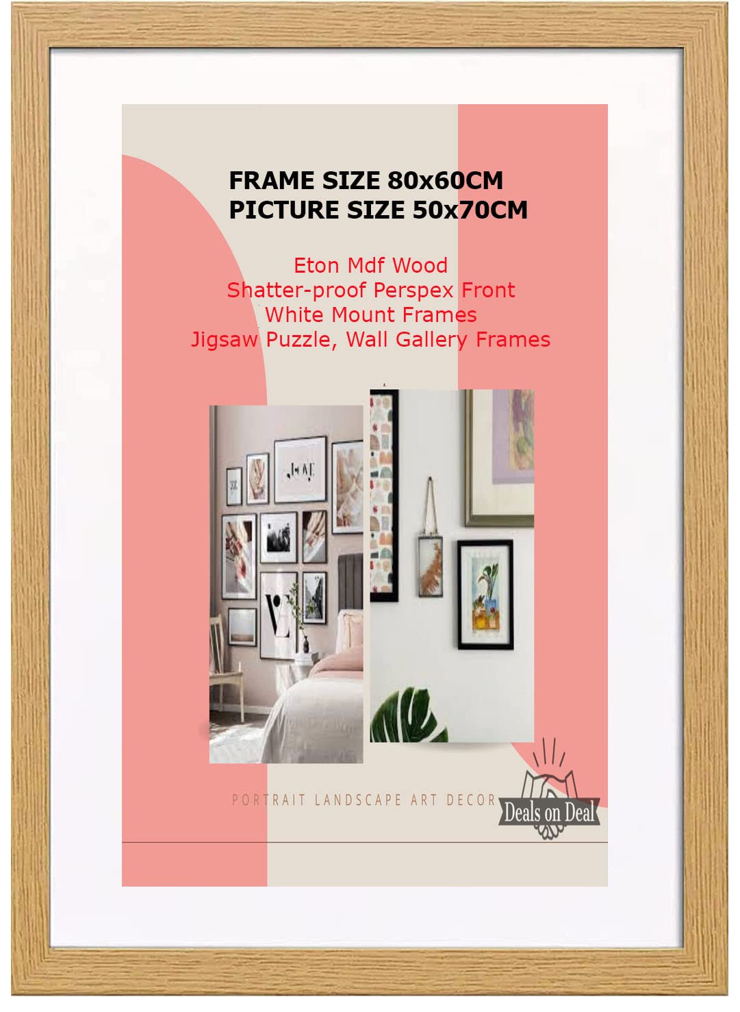 DEALS ON DEAL Poster frames 80x60 with Mount for 50x70 | Clear Acrylic Solid Wooden Picture Frames | Jigsaw Puzzle Wall Décor display Horizontally or Vertically