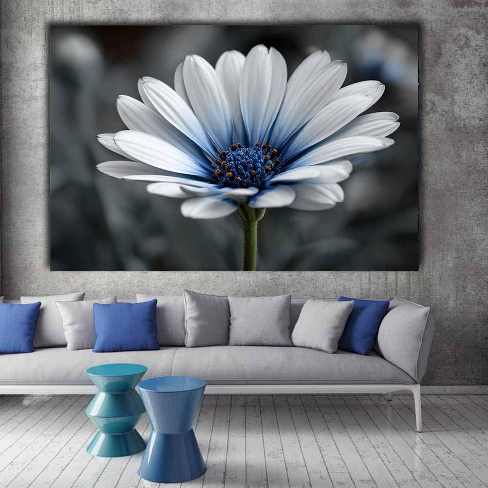WUFIEA Semplice arte botanica Stampe su Canvas Con le risate per Camera da Letto Agriturismo Soggiorno Bagno(Azzurro chiaro)-60x90cm Incorniciato
