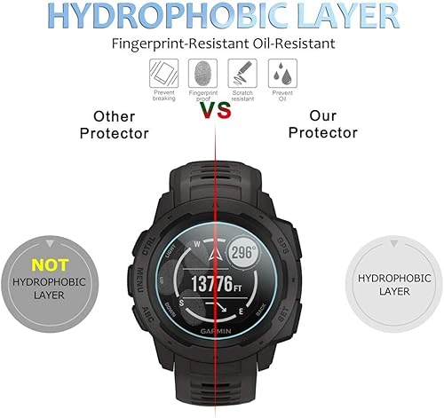 Miniatura 5 de Diruite Paquete de 3 protectores de pantalla solar Garmin InstinctInstinct, dureza 2.5D 9H, película protectora de pantalla de vidrio templado
