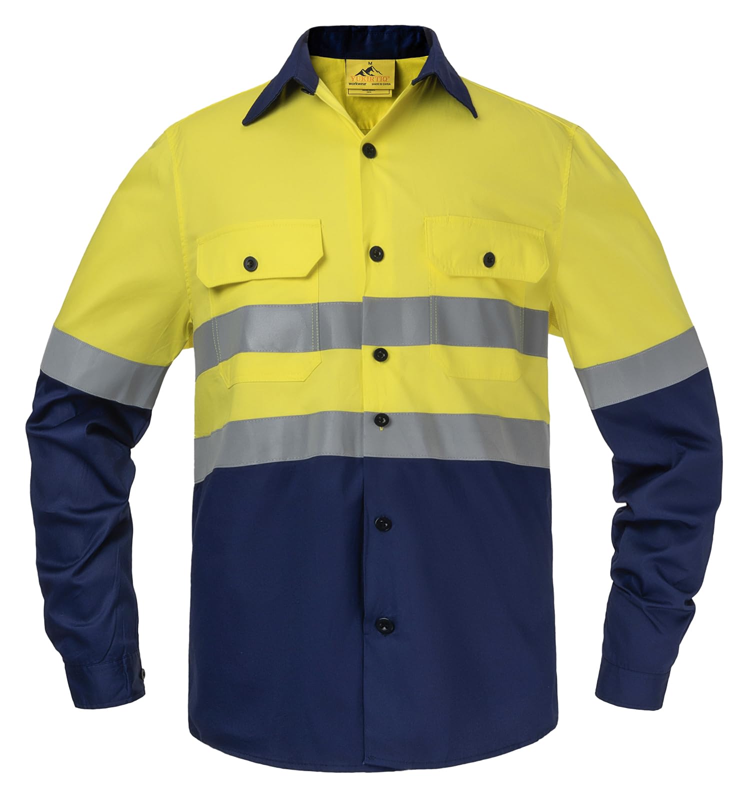 Camicia Uomo da Lavoro Meccanico Polo a Maniche Lunghe Abbigliamento da Lavoro ad Alta visibilità Camice Blu Divisa da Lavoro con 2 Tasche