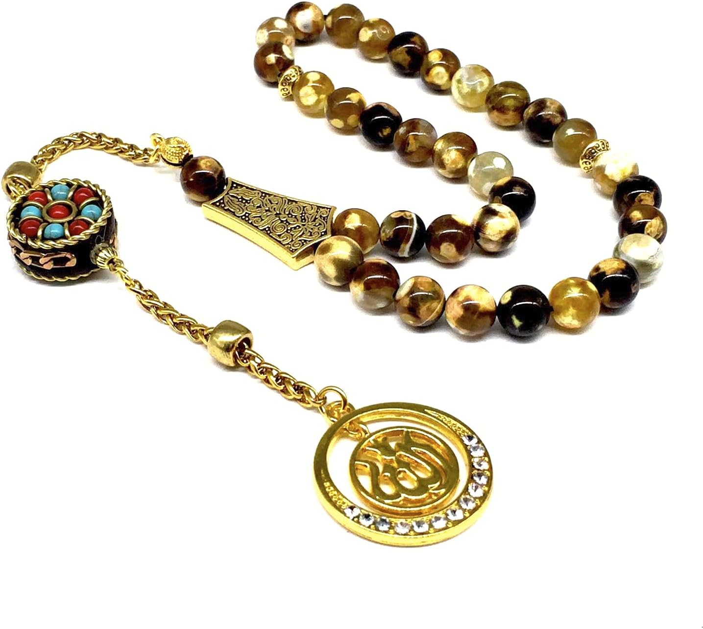 ALBATROSART -Elegance Collection- Prayer Beads-Tesbih-Tasbih-Tasbeeh-Misbaha-Masbaha-Subha-Sebha-Sibha-Rosary (FIRE Agate Stone (8mm -33 Beads))