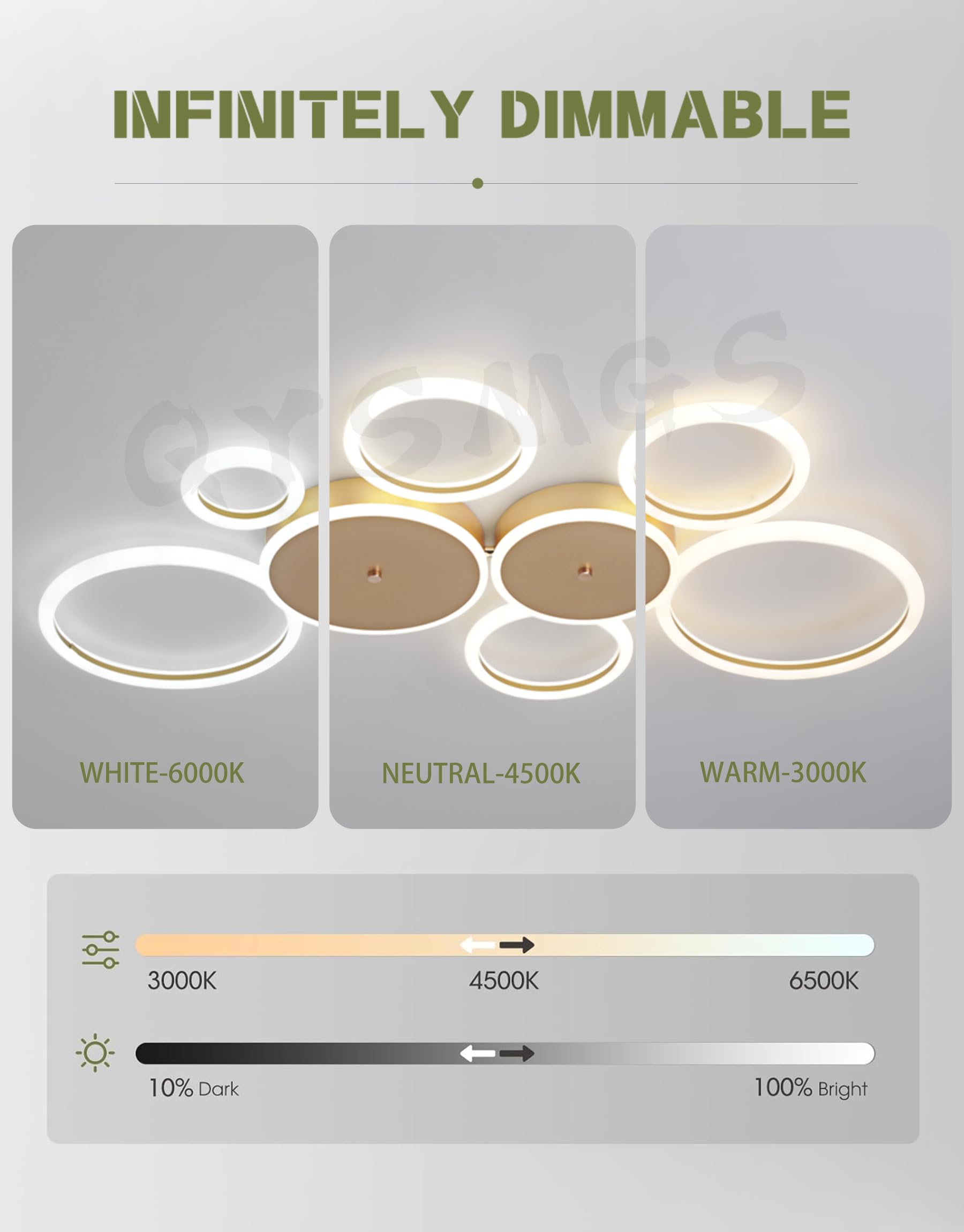 Moderne LED-Deckenleuchte, Dimmbare mit Fernbedienung Deckenlampe, Rundes Ring Design aus Acryl Bündige Montage Deckenbeleuchtung, für Wohnzimmer Schlafzimmer Esszimmer Küche (Gold,5Ringe)