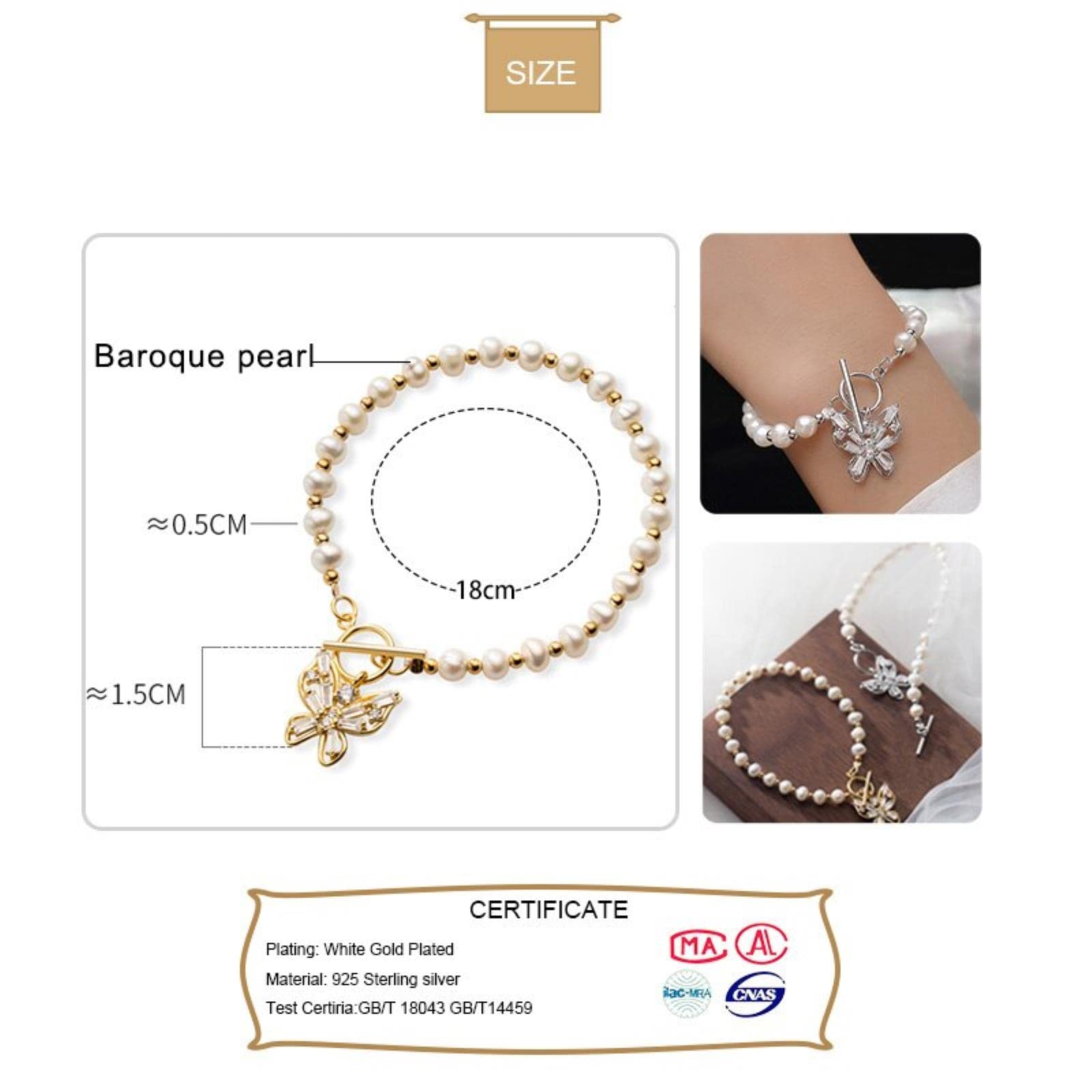 Gargantilla De Mariposa De Perla Barroca De 5mm De Plata De Ley 925, Collar Corto Para Mujer, Joyería De Boda S925
