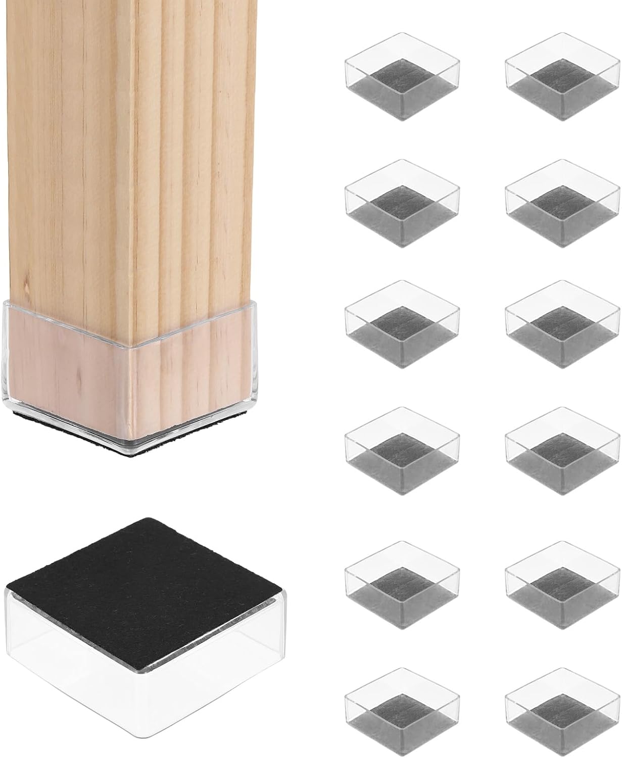 PATIKIL 14Pcs Square Chair Leg Protectors, 3.15" PVC & Felt Furniture Chair Leg Cover Caps for Hardwood Floors Elastic Scratch Reduce Noise Covers Furniture Pads, Clear Black