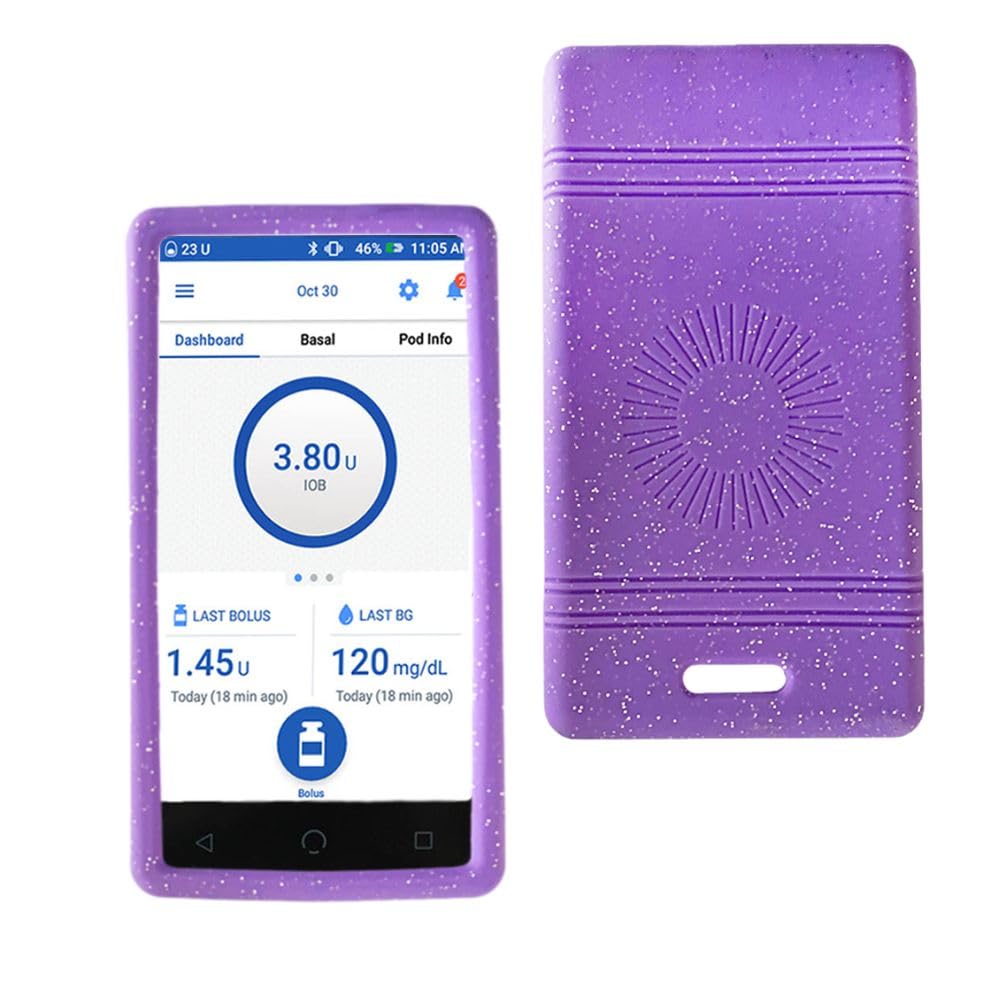 Sugar Medical Omnipod Dash Gel Skin- Soft Silicone Cover Designed to Protect The Omnipod Dash Device (Purple Glitter)