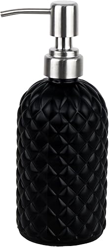 Dispensador de jabón para manos y platos de vidrio para baño y cocina con bomba de acero inoxidable 304 (negro)