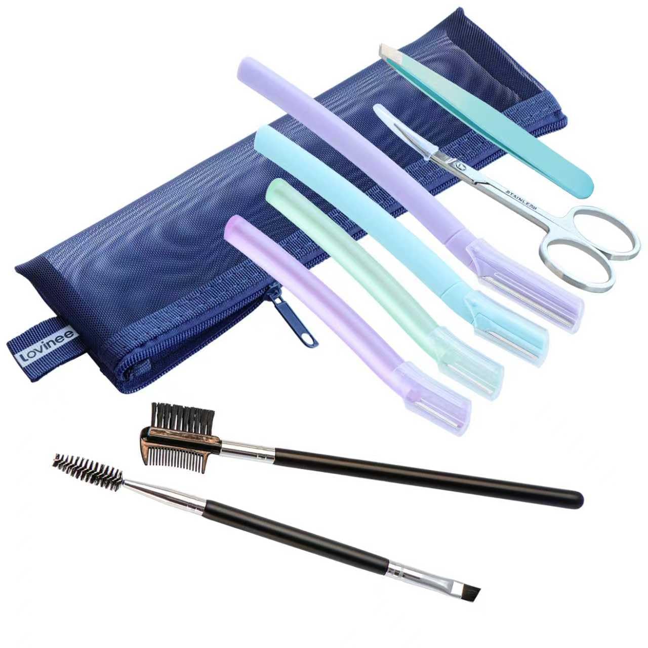 Eyebrow Scissors and Eyebrow Brush, Shaping Curved Craft Stainless Steel Scissors for Eyebrow Eyelash Extensions-image-8