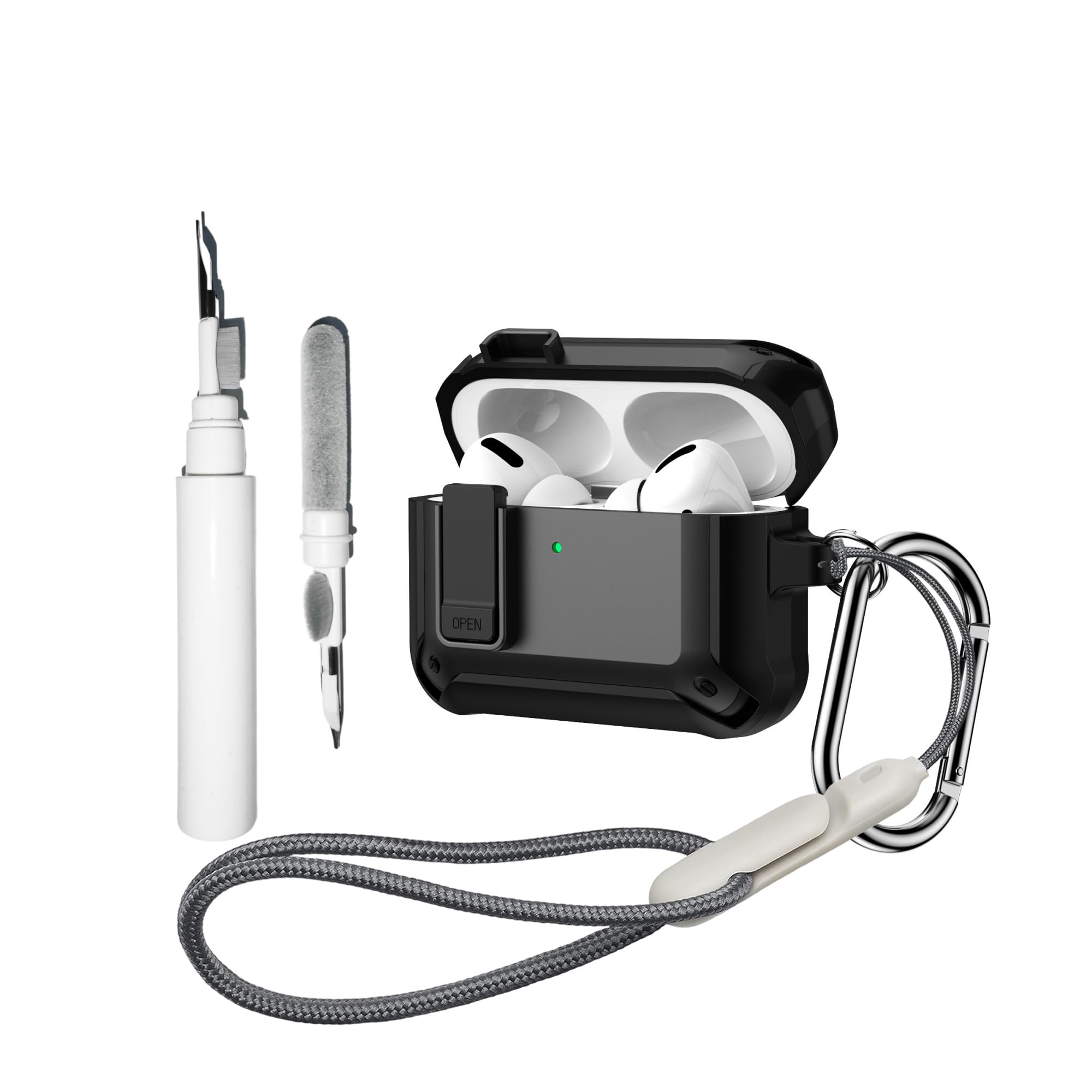 RFUNGUANGO Compatible avec AirPods Pro 2e/1ère coque avec clip de verrouillage sécurisé, déploiement automatique et protection rigide intégrale antichoc