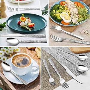 72piecehammeredsilverwaresetwithextraforkslianyustainlesssteelflatwarecutlerysetfor12fancysquareeatingutensilstablewaredishwashersafe Urban Country Home Decor 72 piece hammered silverware set with extra forks lianyu stainless steel flatware cutlery set for 12 fancy square eating utensils tableware dishwasher safe urban country home decor