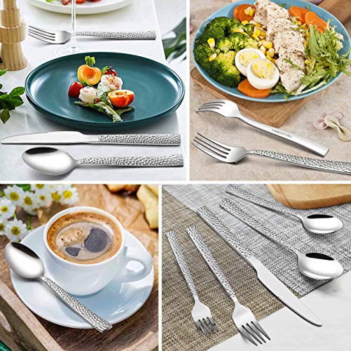 72piecehammeredsilverwaresetwithextraforkslianyustainlesssteelflatwarecutlerysetfor12fancysquareeatingutensilstablewaredishwashersafe Urban Country Home Decor 72 piece hammered silverware set with extra forks lianyu stainless steel flatware cutlery set for 12 fancy square eating utensils tableware dishwasher safe urban country home decor