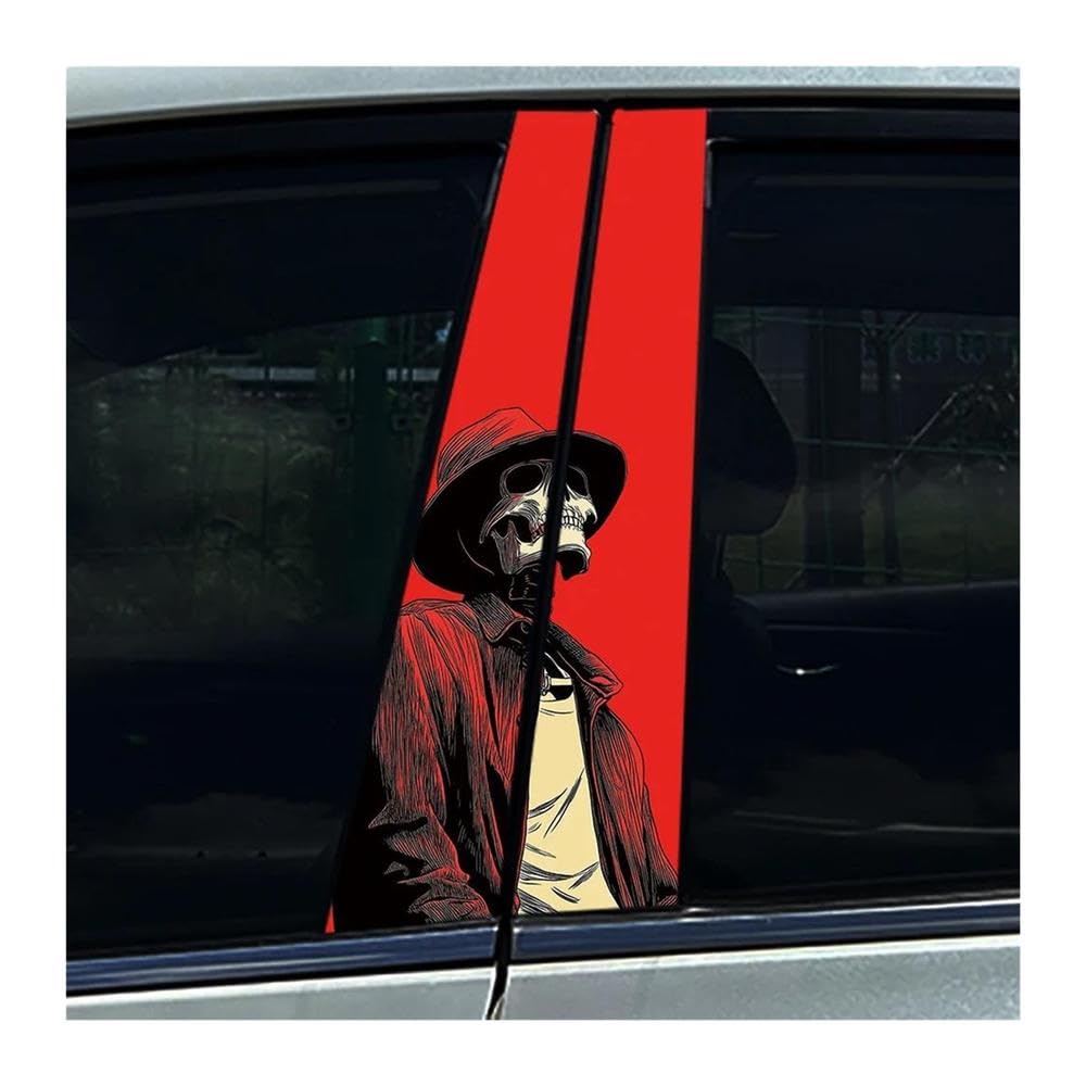 Body Parts 2PCS Cool Skull Skeleton Red Car Center Pillar Sticker Auto B Pillar Protective Film Decals(C)