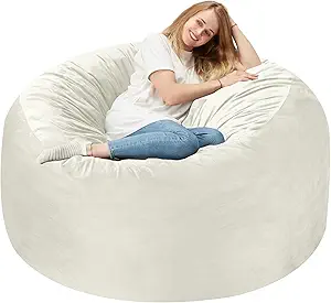 Homguava 3FT Bean Bag Chair: 3' Bean Bags with Memory Foam Filled, Large Beanbag Chairs Soft Sofa with Dutch Velet Cover-Beige