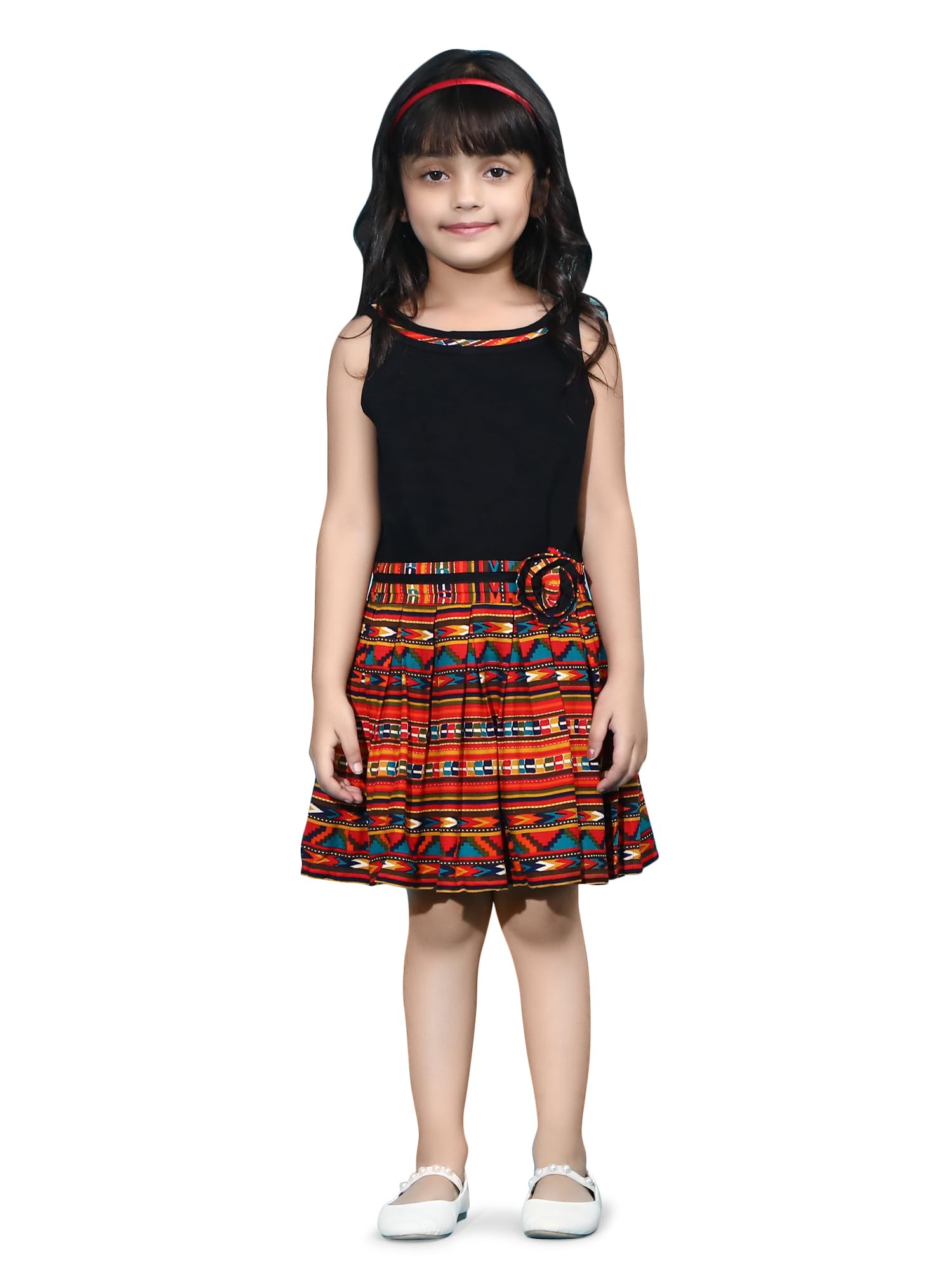 Dear Me Girls Cotton Blend Fit & Flare Abstract Print Orange Colour Dress for Baby Girls and Teen Girls 3 Years to 16 Years