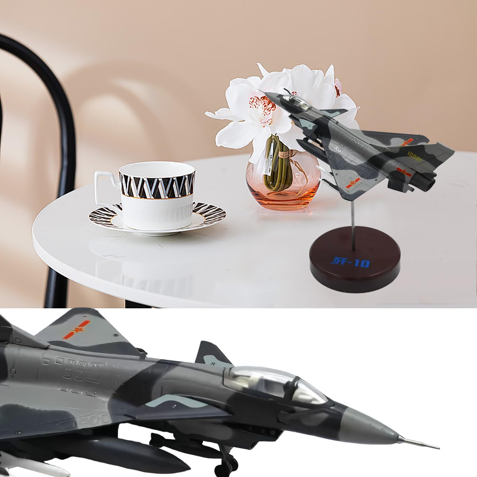 Modello aereo caccia militare pressofuso in lega J10 in scala 1:144 con espositore, regalo collezione realistico appassionati militari gli appassionati aviazione, perfetto for desktop