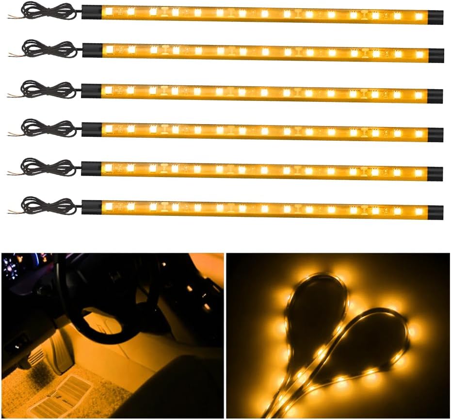 6PCS Golf Cart Underglow LED Light Strip, Waterproof Vehicle Underbody Neon Lighting Kit, Motorcycle Interior Exterior Decoration Lamp Strip, Universal for Motorbike Sedan Golf Cart (Amber)
