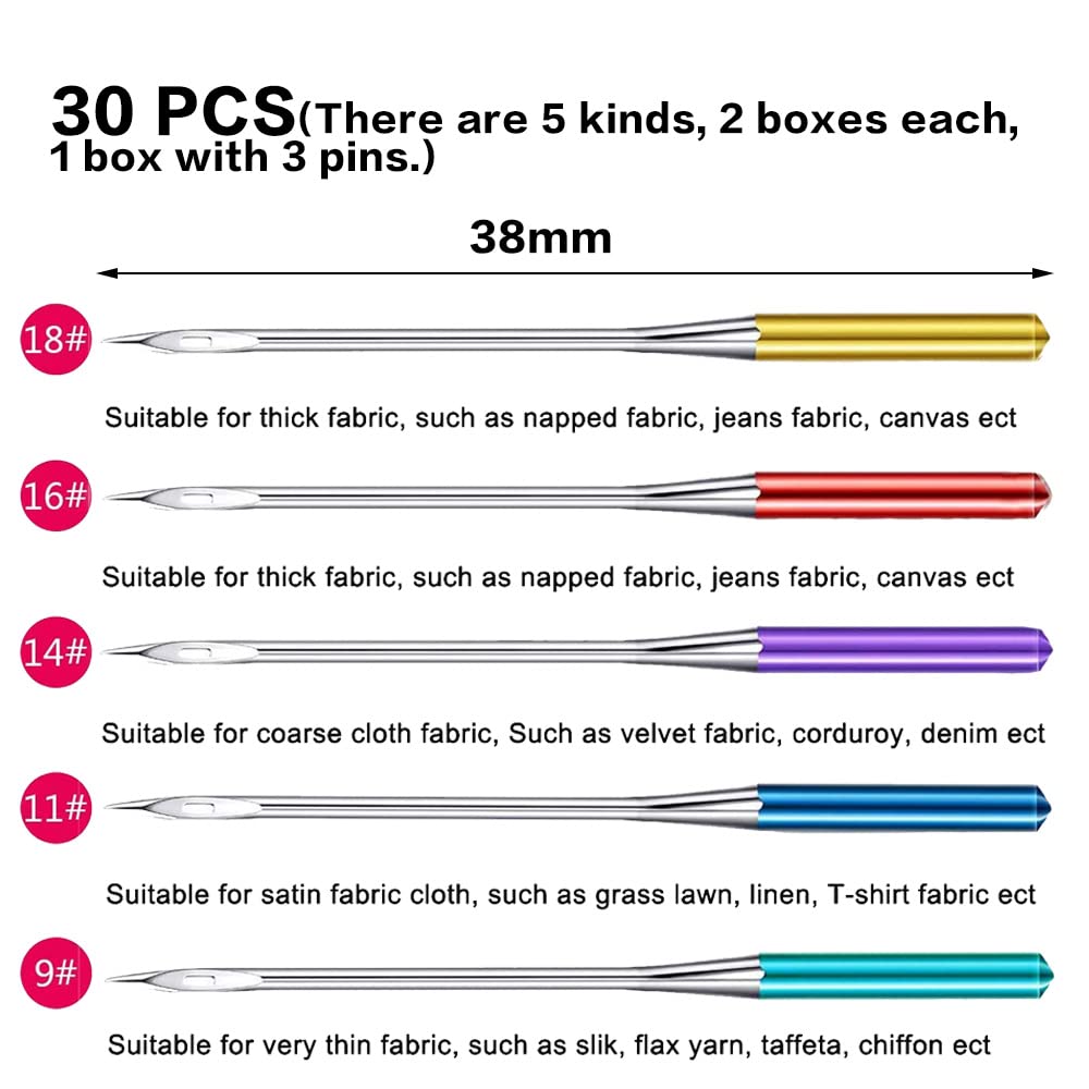 30 Aghi Per Macchina Da Cucire | 5 Misure Diverse | Per Singer, Brother E Altre Macchine Domestiche - Foto 8