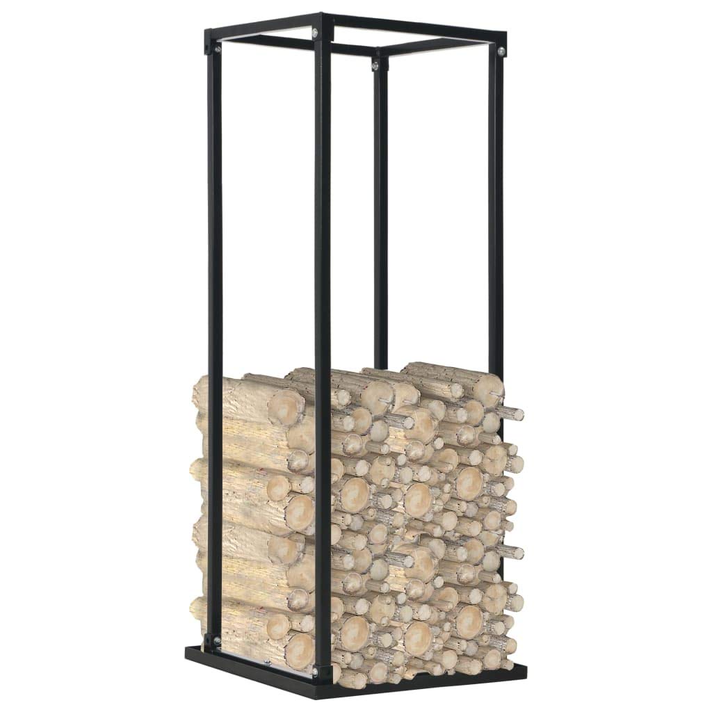 Portalegna con Base Nera 37x37x113 cm in Acciaio, portalegna, scaffale per Legna da ardere, portalegna in Metallo ventilato per Legna da ardere da Esterno o da Interno,
