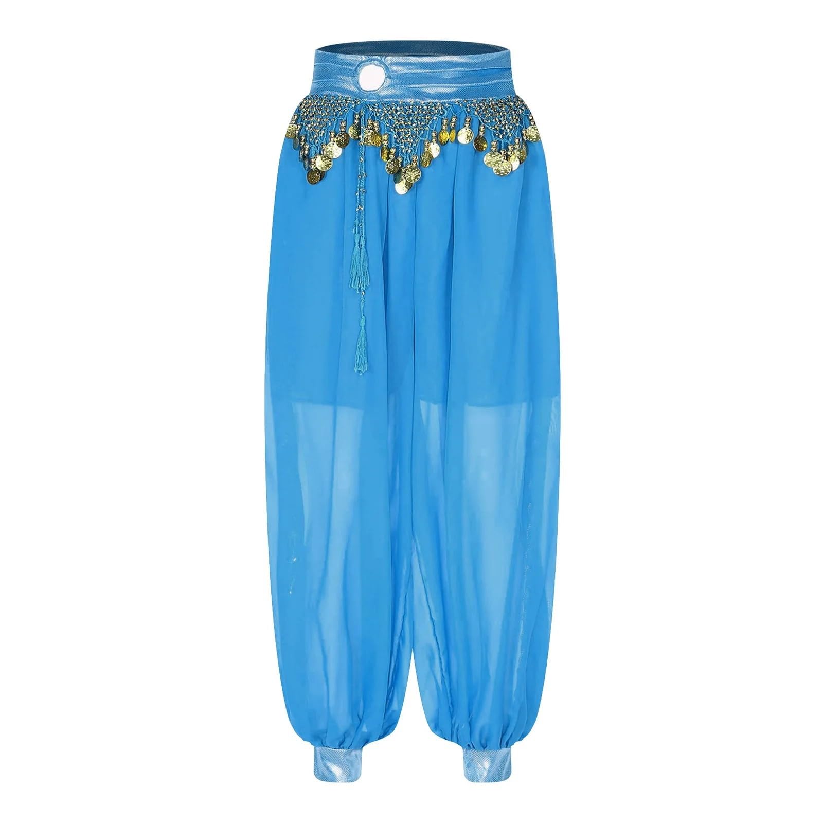 Arabische Prinzessin Bauchtanz-Kostüm for Damen, Märchen-Quasten, Bloomers, Tribal-Hose, metallische, gerüschte, seitlich geteilte Haremshose