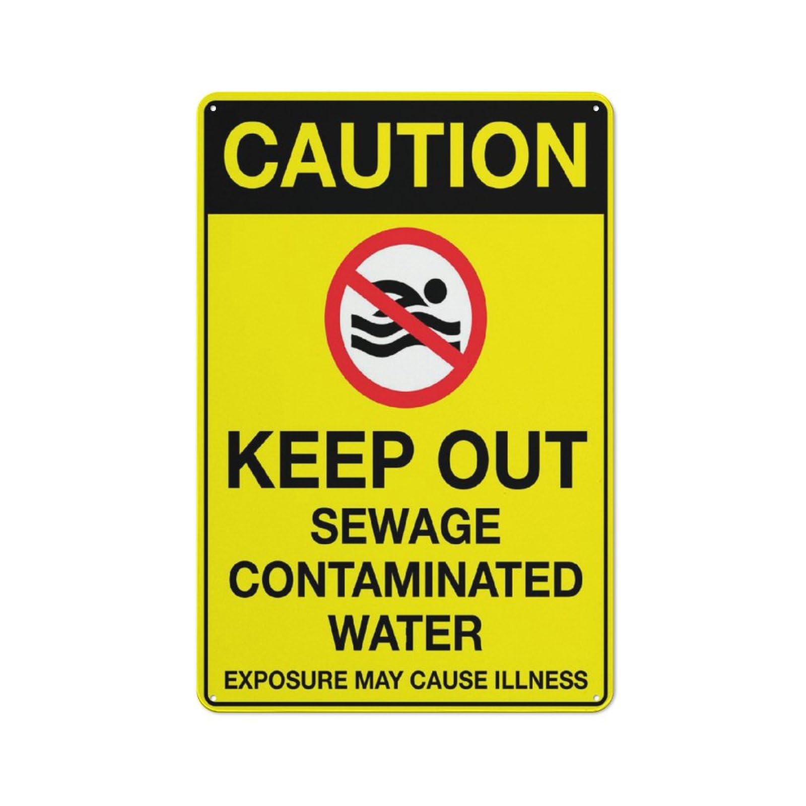 Caution - Keep Out (Sewage Contaminated Water) Sign, 8x12 Inch Rustproof Aluminum Metal Sign, Multicolor