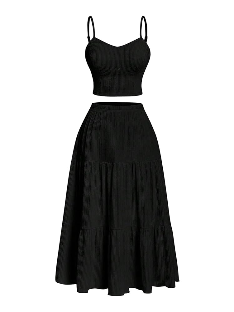 WDIRARA Women's 2 Piece Outfits Skirt Set Cami Top and