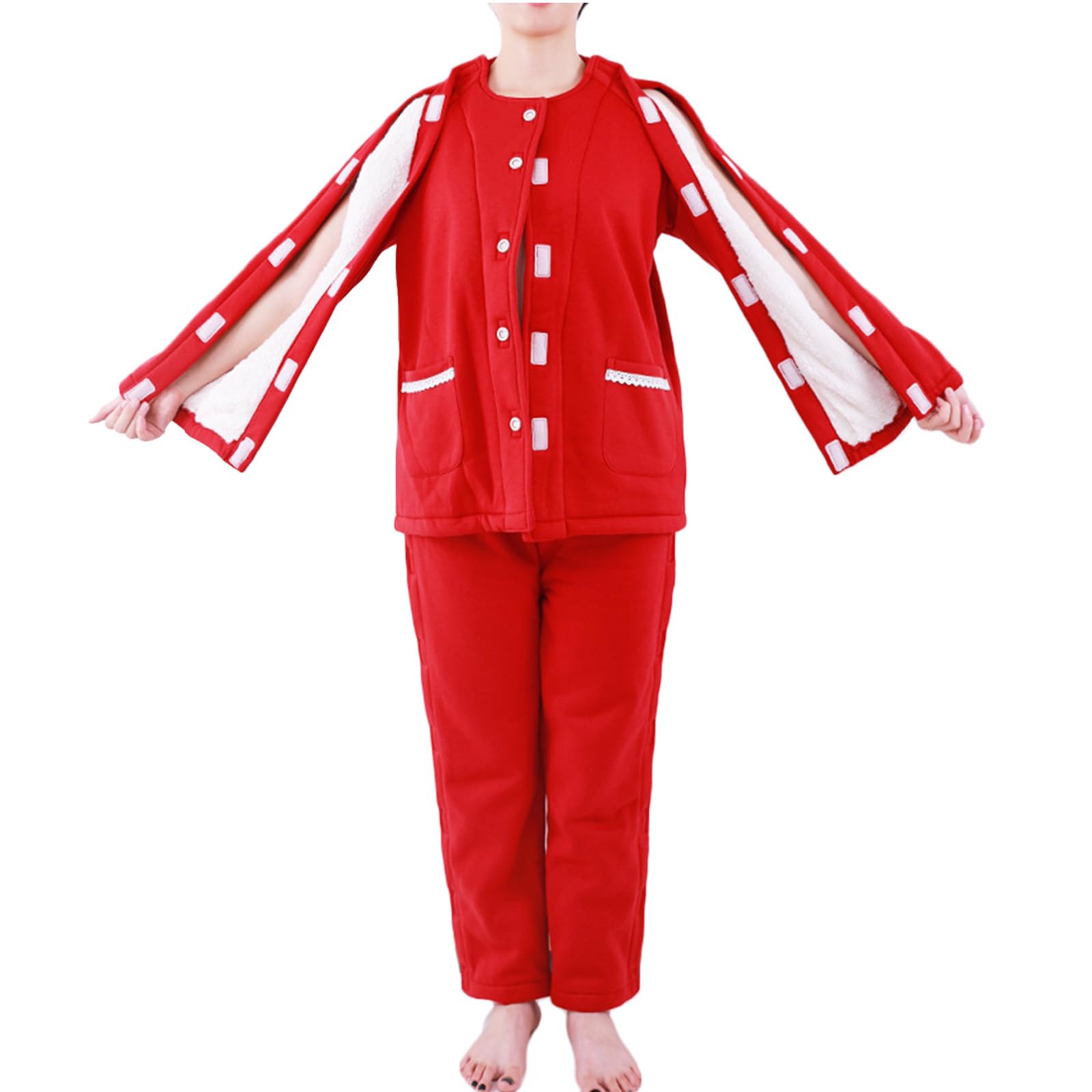 Ropa para el cuidado del paciente, Tear Away Medical Patient Clothes Long Sleeve Red Multiple Sizes(Large)