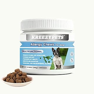Natural Allergy Relief Chews for Dogs – Advanced Formula with Omega-3, Turmeric & Probiotics for Itchy Skin, Seasonal Alle...