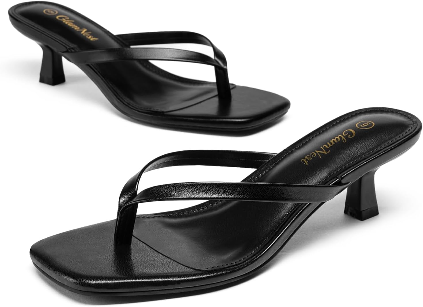 Women's Kitten Heel Sandals Square Open Toe Slip On Flip Flop Heels Comfortable 2 Inch Heeled Sandals Thong Party Dress Summer Travel Wedding