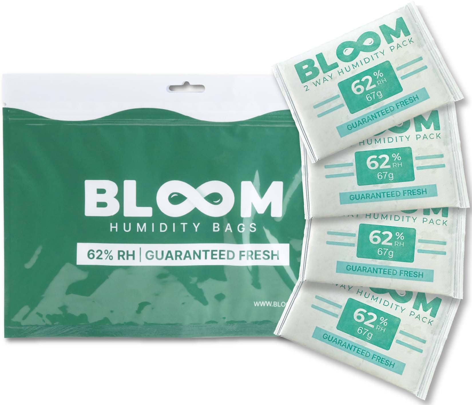 Bloom 62% Humidity Packs by Herb Guard - Pack of 4 x 67g Guaranteed to Keep Up to 1 LB Fresh for Months & Revive Dry Contents Back to Life