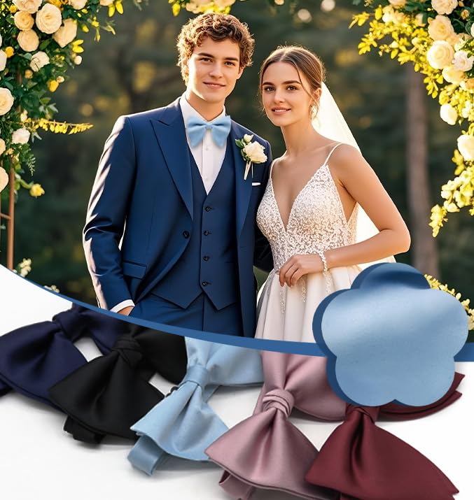 Image of Luckyvestir Oversized Bow Ties for Men, Pre Tied Clip on Men's Black Bowtie for Wedding Tuxedo Banquets Formal Wear