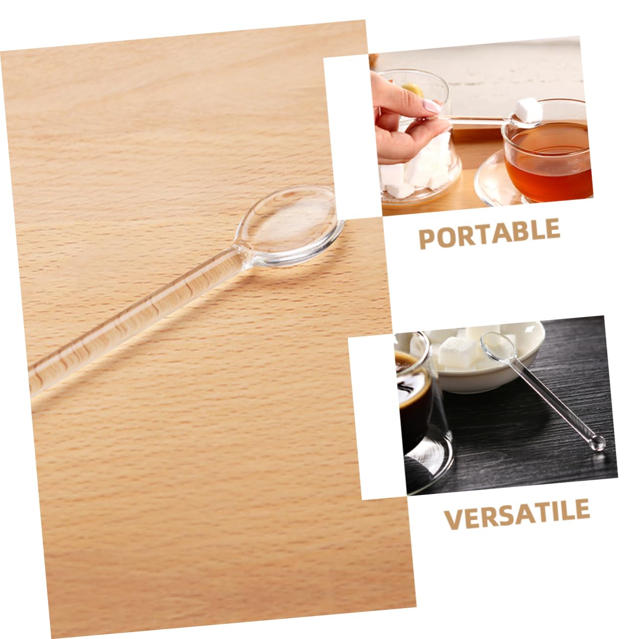 6 bastoncini in vetro per cocktail e yogurt, cucchiaini da caffè trasparenti, cucchiaini da tè, cucchiaini da tè, cucchiaini da tè
