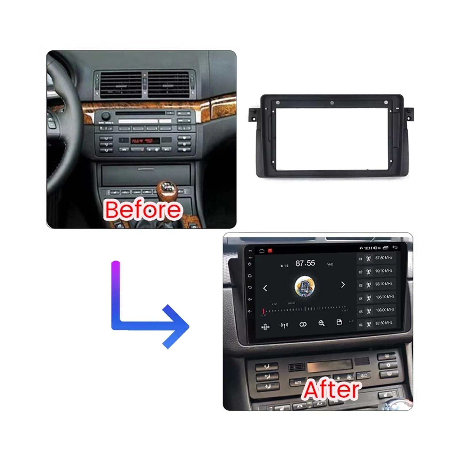 Para E46 Para M3 318/320/325/330/335 Kit Panel Ajuste Tablero Radio Marco DVD Coche Decodificador Caja Adaptadora Fascia Fascia Radio Coche