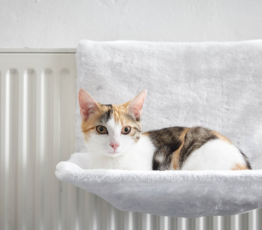 Dehner Lieblinge Katzen-Hängematte Homey, für Heizkörper, ca. 45 x 24 x 31 cm, Metall/Plüsch, weiß Haustier