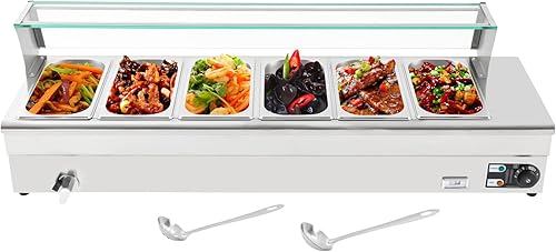 Calentador de sopa de alimentos de 110 V, 4 sartenes, mesa de acero inoxidable de grado alimenticio, encimera comercial, cafetería de buffet,