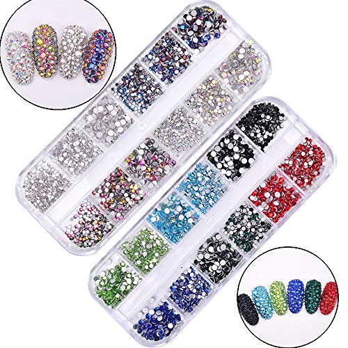 3700 Pezzi (2 Scatole) Kit di Strass per Nail Art Strass per Unghie Decorazioni Unghie