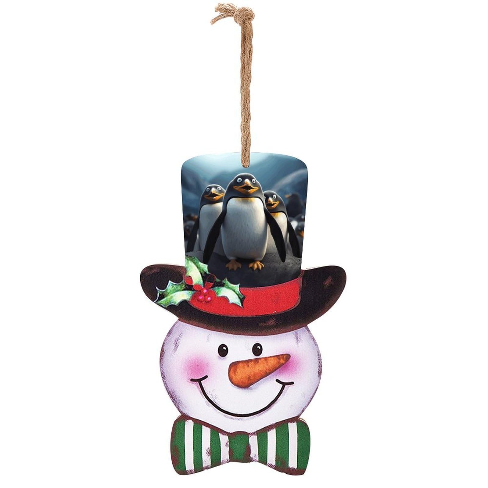 Funny Penguins Snowman Decor Christmas Snowmans Hanging Decors Wooden Exquisite Holiday Decoration Sign for Home Window Wall Farmhouse Indoor Outdoo