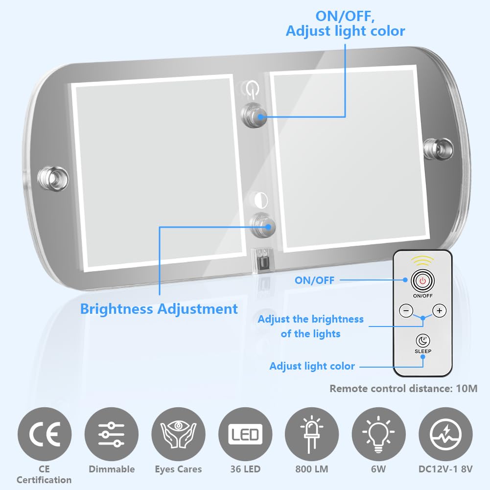 URAQT Lampa sufitowa LED 12 V, samochód kempingowy, 800 lm, 36 diod LED, wewnętrzna lampa RV z włącznikiem, 4 tryby światła zdalnego sterowania, możliwość ściemniania, do wnętrza ciężarówki, samochodu