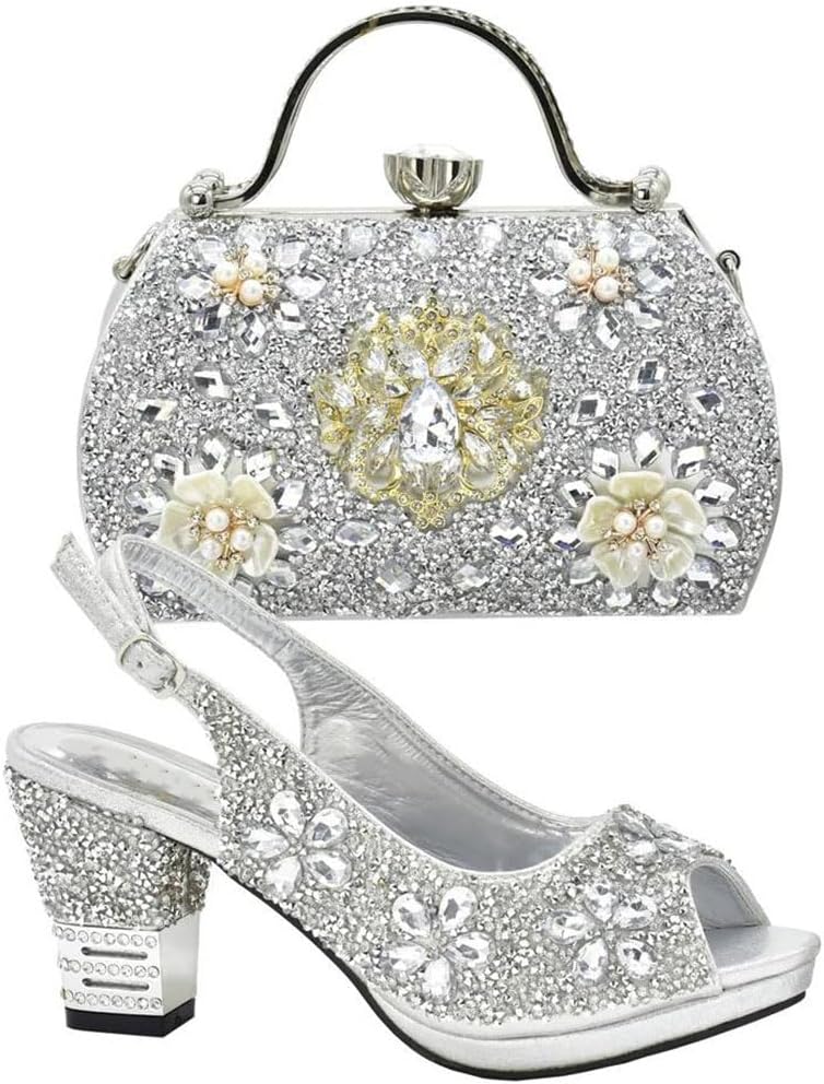 Women's Fashion Detail Pumps with Matching Minaudiere Bag Set Hasp Closure High Heel Formal Dress Shoes Black