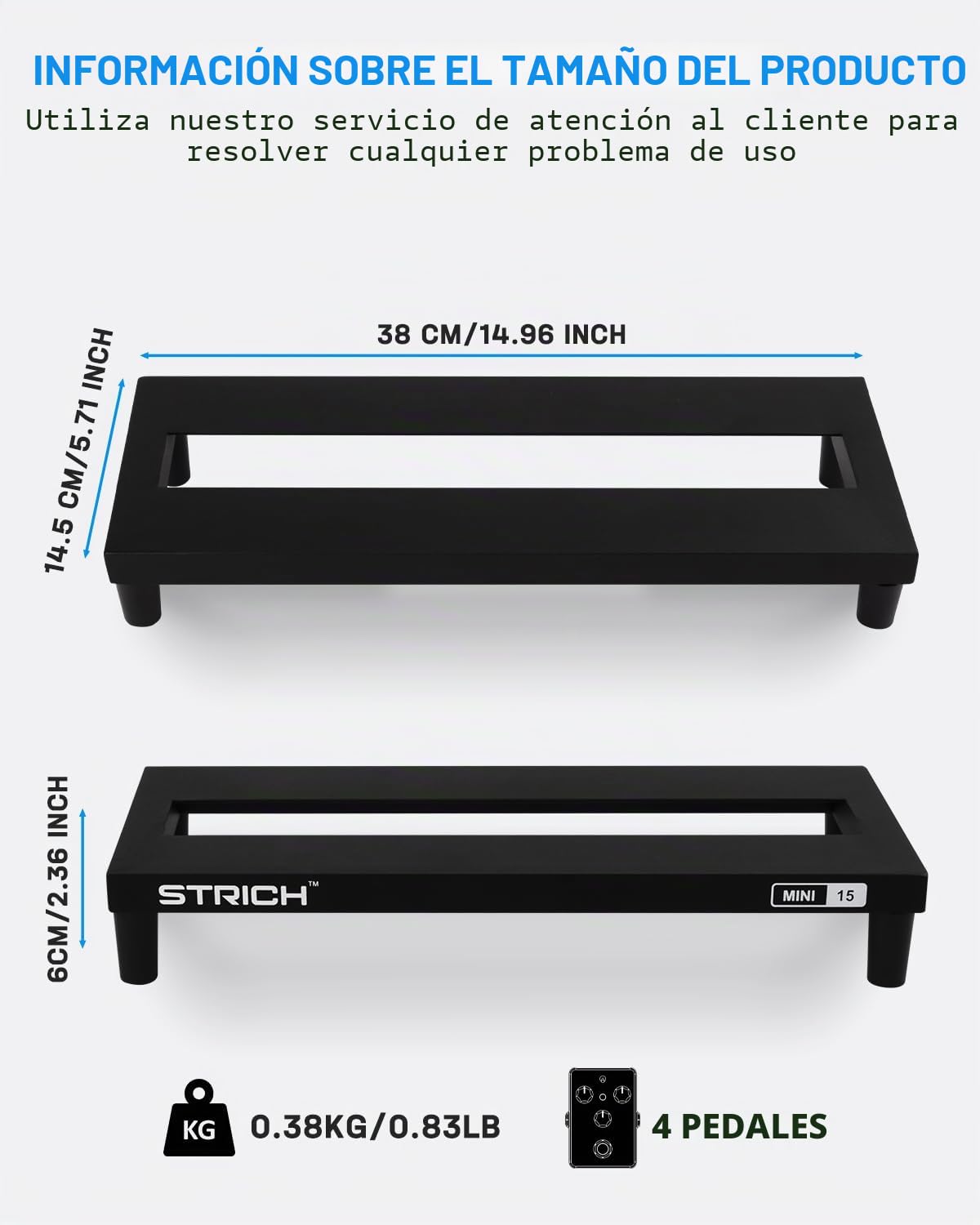 STRICH Mini 15 - Pedalera de guitarra de aleación de aluminio, 0.95 libras, efecto súper ligero, 38.1 x 14.4 cm, con bolsa de transporte, MINI 15