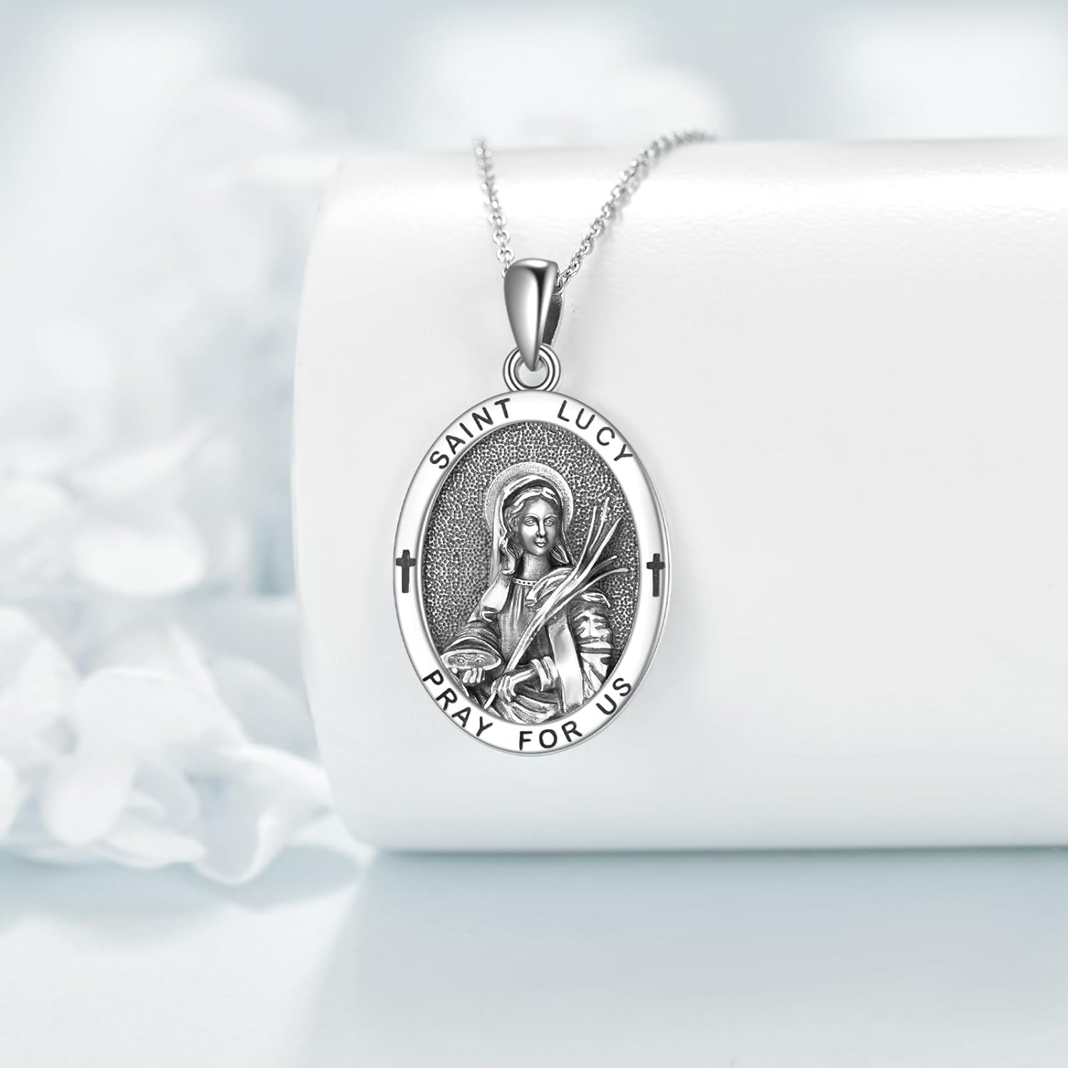 Saint Lucy Saint Luke Saint Joseph Medal Necklace 925 Sterling Silver St Lucys Pendant Necklace Religious Protection Medal Jewelry Gifts for Women Men - Image 3