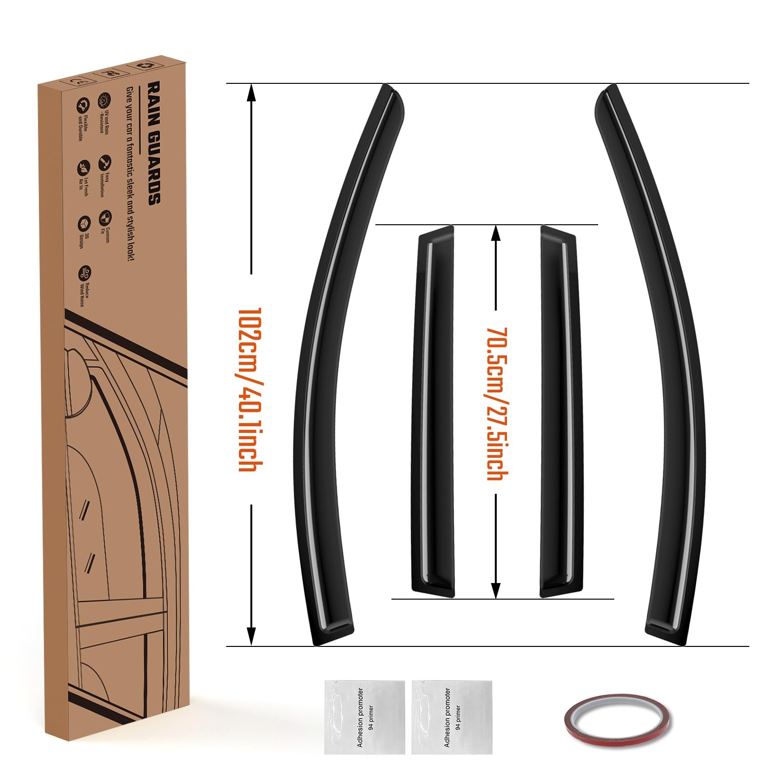 GEARMONSTER Déflecteurs d'air compatibles avec Dacia Duster II 2018-2023, autocollants, déflecteur de vent pour vitre de voiture, protection contre la pluie, 4 pièces, Noir