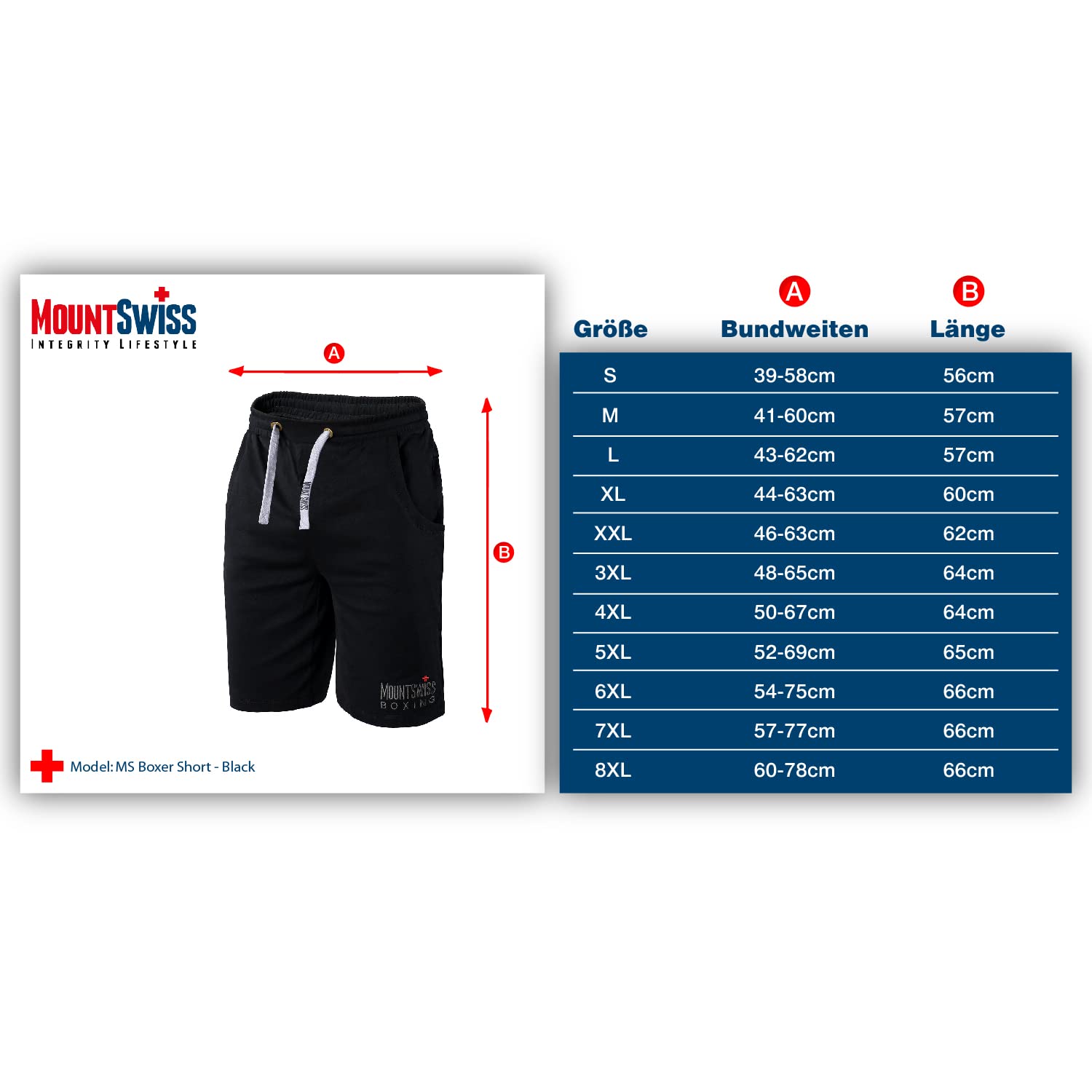 Mount Swiss Herren Shorts bis 8XL 100% Baumwolle große Größen elastischer Bund Taschen atmungsaktiv