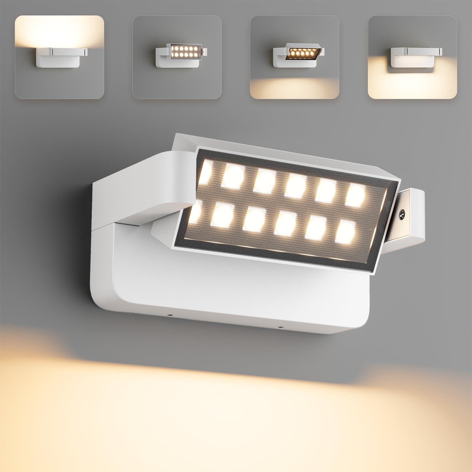 Aipsun Applique LED Extérieur 24W - Panneau Ajustable 350° en Aluminium, IP65 Blanc, 1500 Lumens, 3000K, pour Garage, Terrasse, Jardin