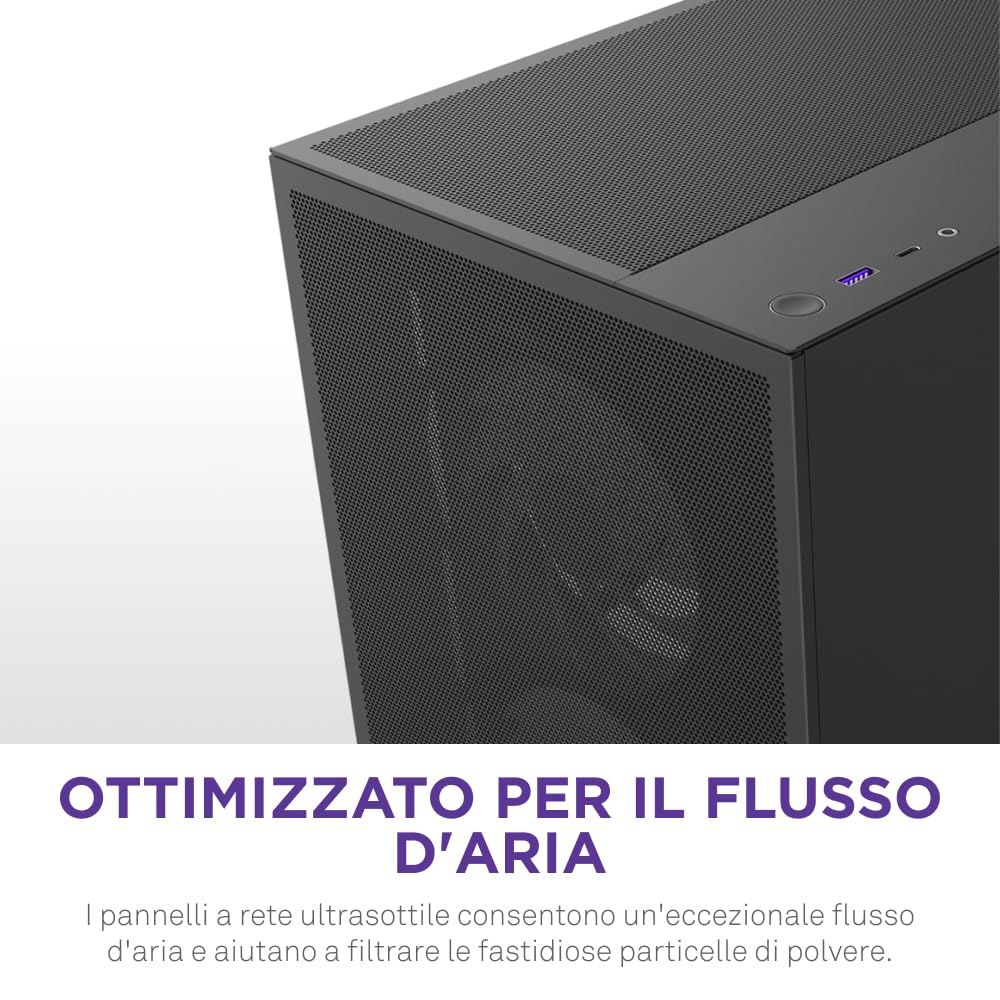NZXT H5 Flow RGB - Case per PC da gaming mid-tower ATX compatto - Flusso d'aria elevato - Ventola F360 RGB Core (CV) inclusa - Supporto per radiatori da 360 mm (anteriore) - Nero