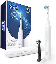 Oral B iO Series 4, Escova de Dentes Elétrica, Sensor de Pressão, Cabo Ergonômico e Estojo, Branca 100-240V com 2 Refills